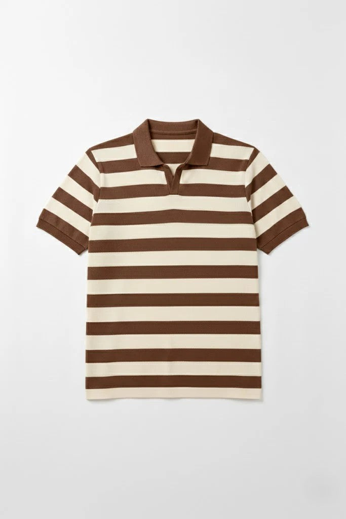 Johnny Collar Knitted Polo - Brown