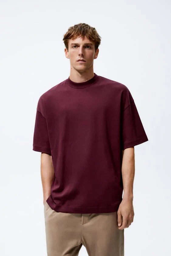 Drop Shoulder Tee For Men - Maroon