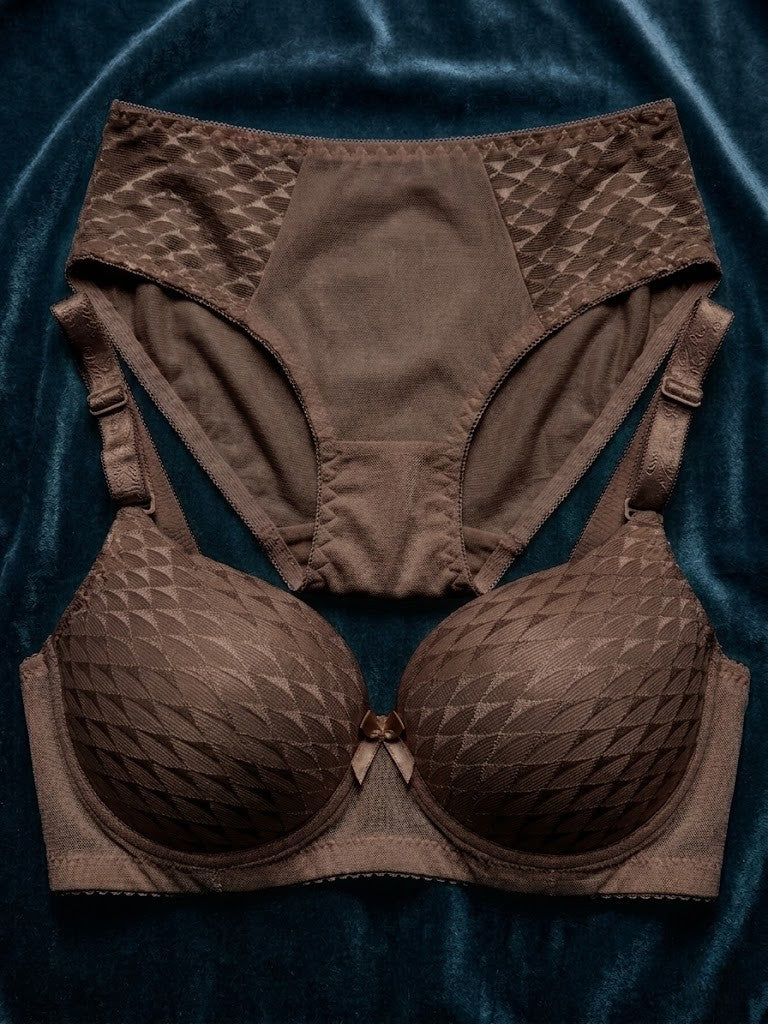 Luxury Coffee Brown Lace Bra & Panty Set – Soft Padded Comfort Fit Lingerie