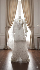 3 Piece - Royal Radiance - White & Gold Embroidered