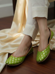 Leather Khussa - Parrot Green