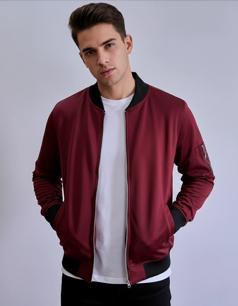 Men's Premium Fleece Bomber Jacket - Maroon