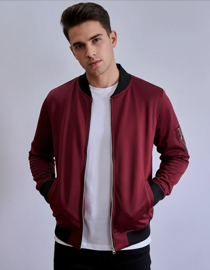 Men's Premium Fleece Bomber Jacket - Maroon