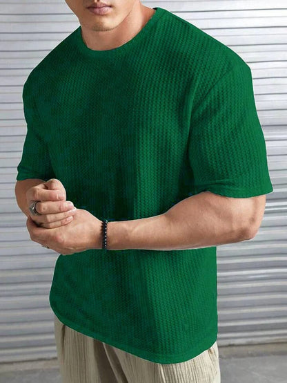 Oversized Waffle Knit Tee For Men - Green