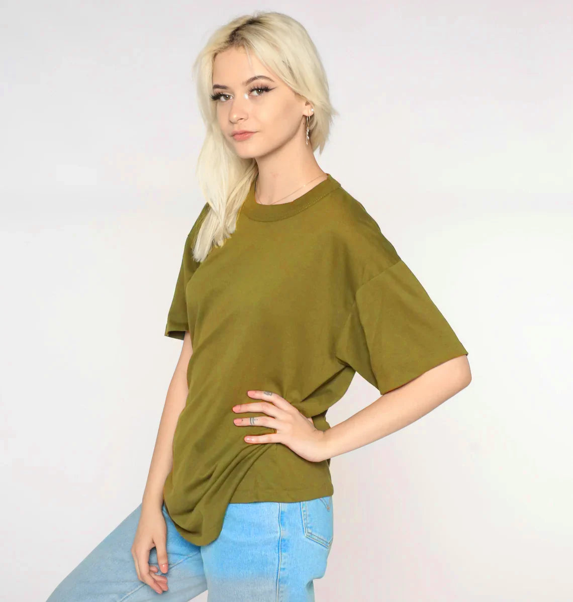 Drop Shoulder T-shirt - Olive Green