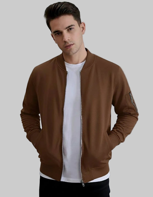 Men's Premium Fleece Bomber Jacket - Brown
