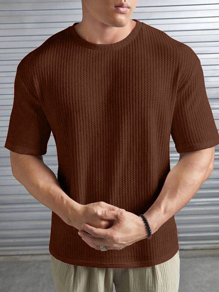 Oversized Waffle Knit Tee For Men - Brown