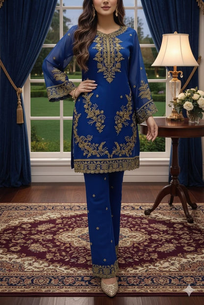 3 Piece - Navy Blue - Handwork Embroidrey