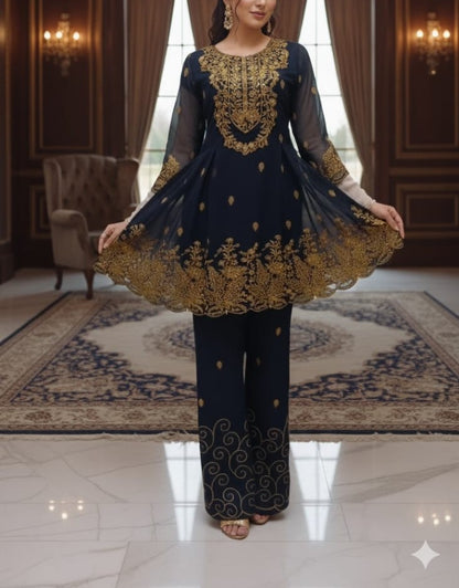 3 Piece - Royal Aura Black - Frock Handwork Embroidrey