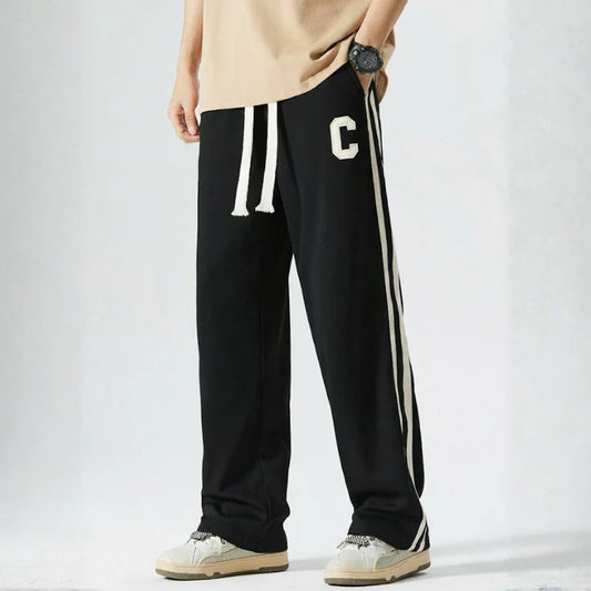 Side Stripe Embroidery Fleece Trouser - Black