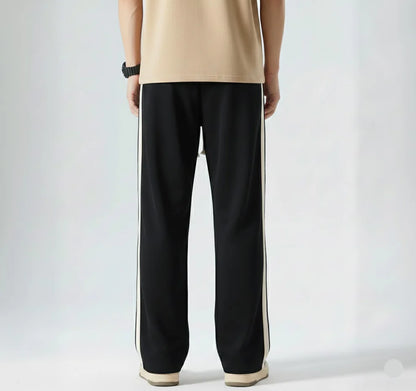 Side Stripe Embroidery Fleece Trouser - Black