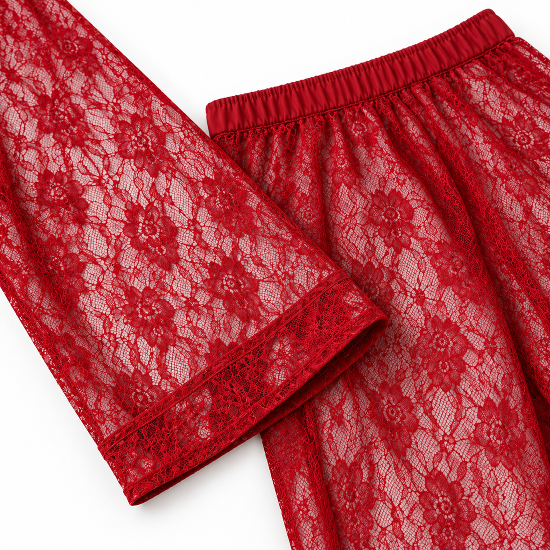 4-Piece Lace Nightwear Set with Long Robe & Trousers