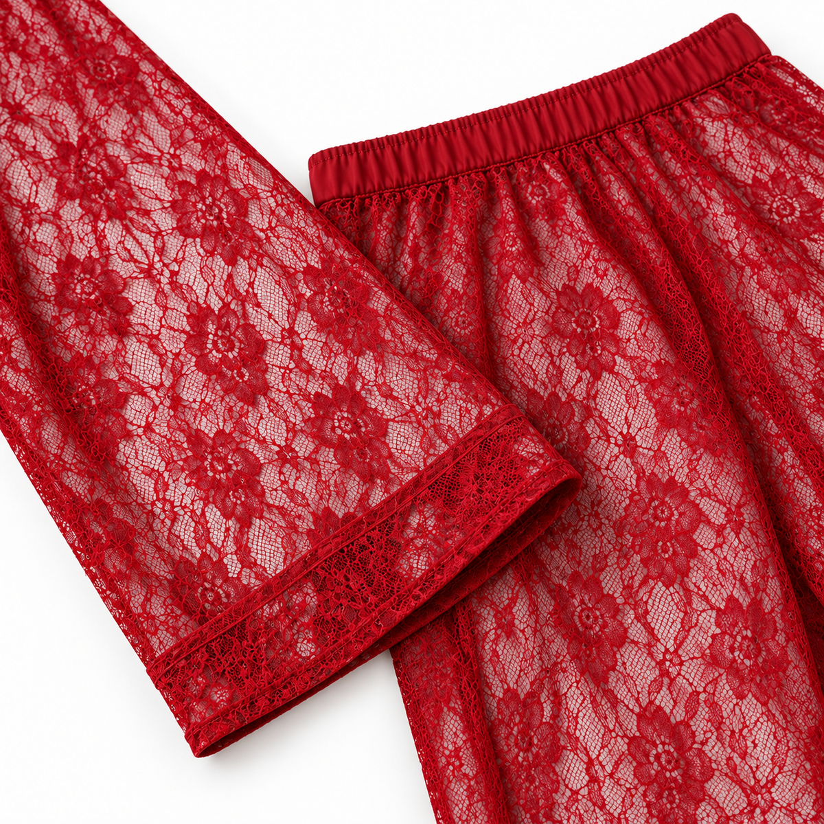 4-Piece Lace Nightwear Set with Long Robe & Trousers