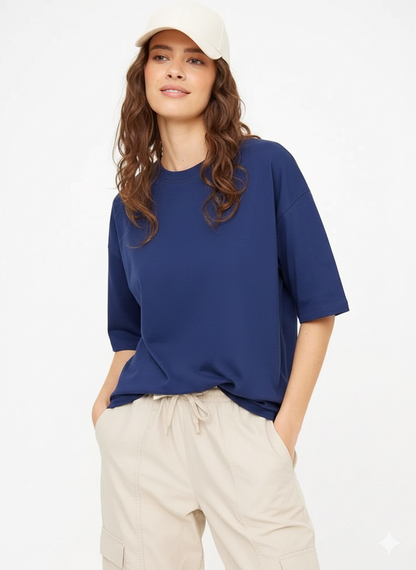 Drop Shoulder T-shirt - Navy Blue