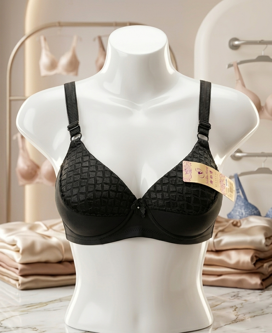Geometric Textured Full-Coverage Bra C104
