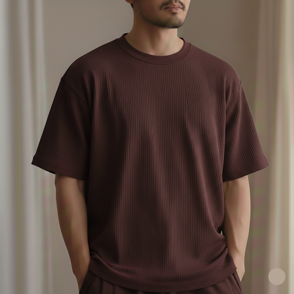Oversized Waffle Knit Tee For Men - Maroon