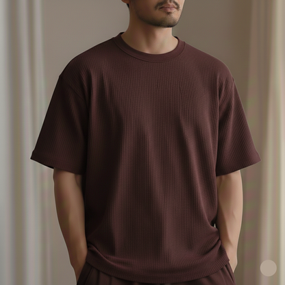 Oversized Waffle Knit Tee For Men - Maroon