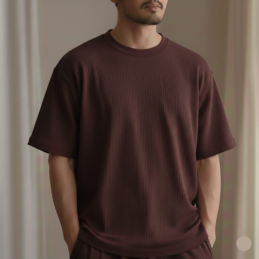 Oversized Waffle Knit Tee For Men - Maroon