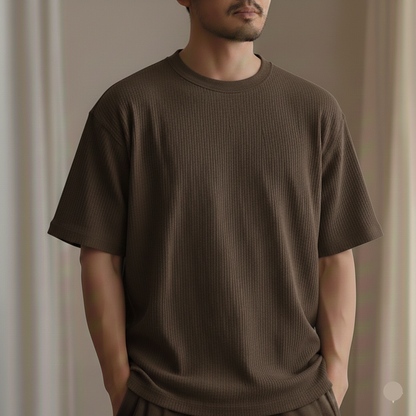 Oversized Waffle Knit Tee For Men - Brown