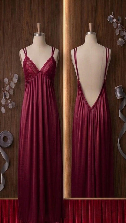 Women’s Satin Lace Trim Long Nightgown – Elegant Sleepwear