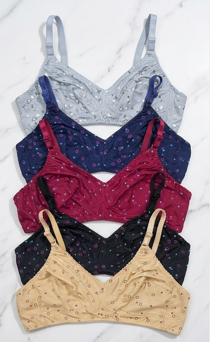 Pack Of 5 Soft Cotton Hosiery Fabric Imported Style Printed Bra