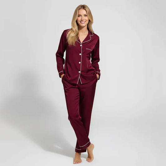 Premium Silk Night Suit - Maroon