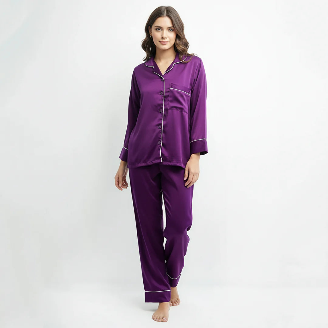 Premium Silk Night Suit - Purple