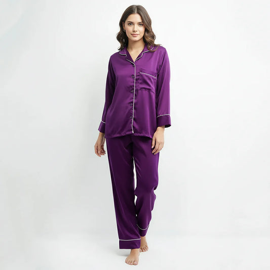 Premium Silk Night Suit - Purple