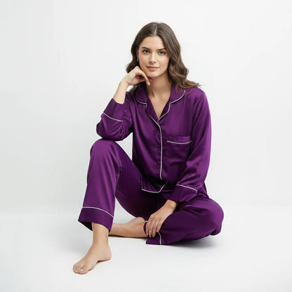 Premium Silk Night Suit - Purple