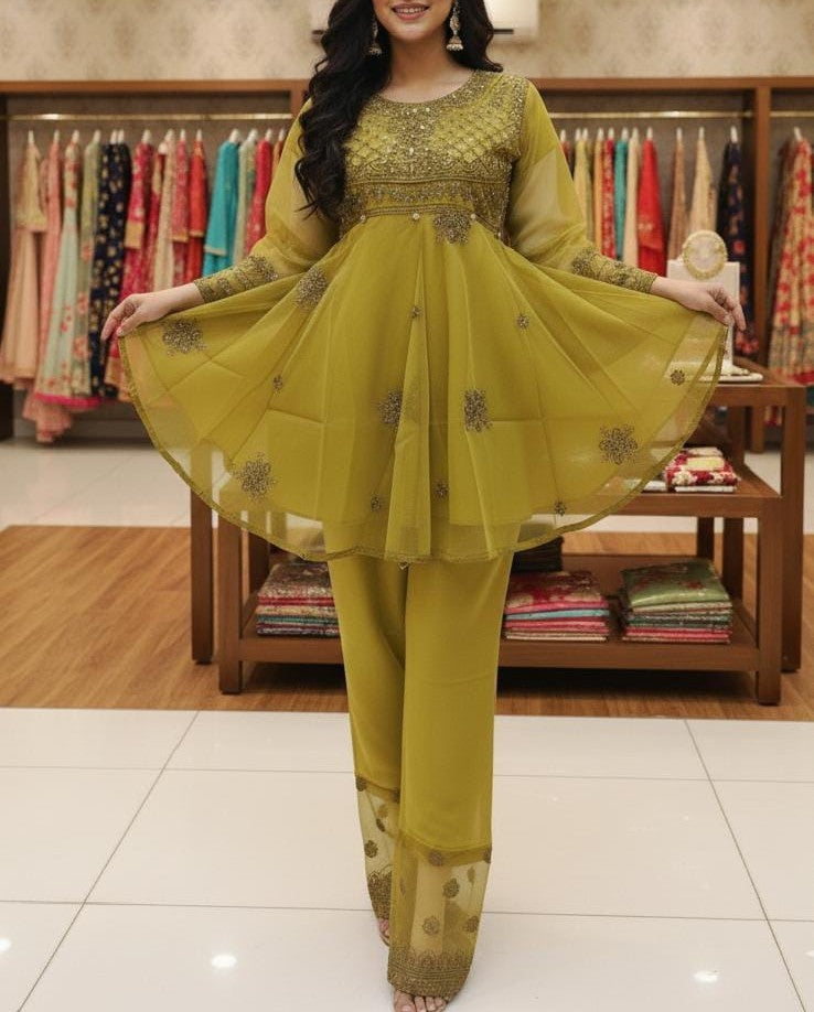 3 Piece - Mustard Charm - Frock Handwork Embroidrey