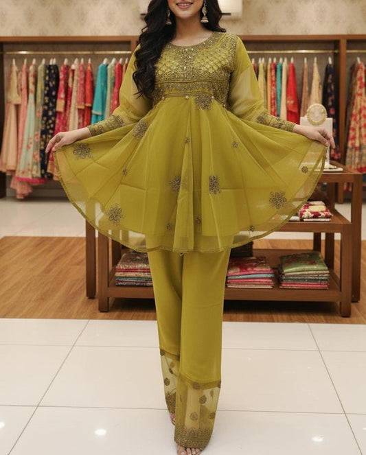 3 Piece - Mustard Charm - Frock Handwork Embroidrey