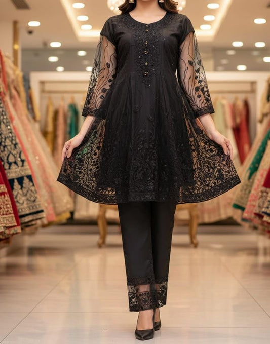 3 Piece - Black - Frock Sequence Embroidrey