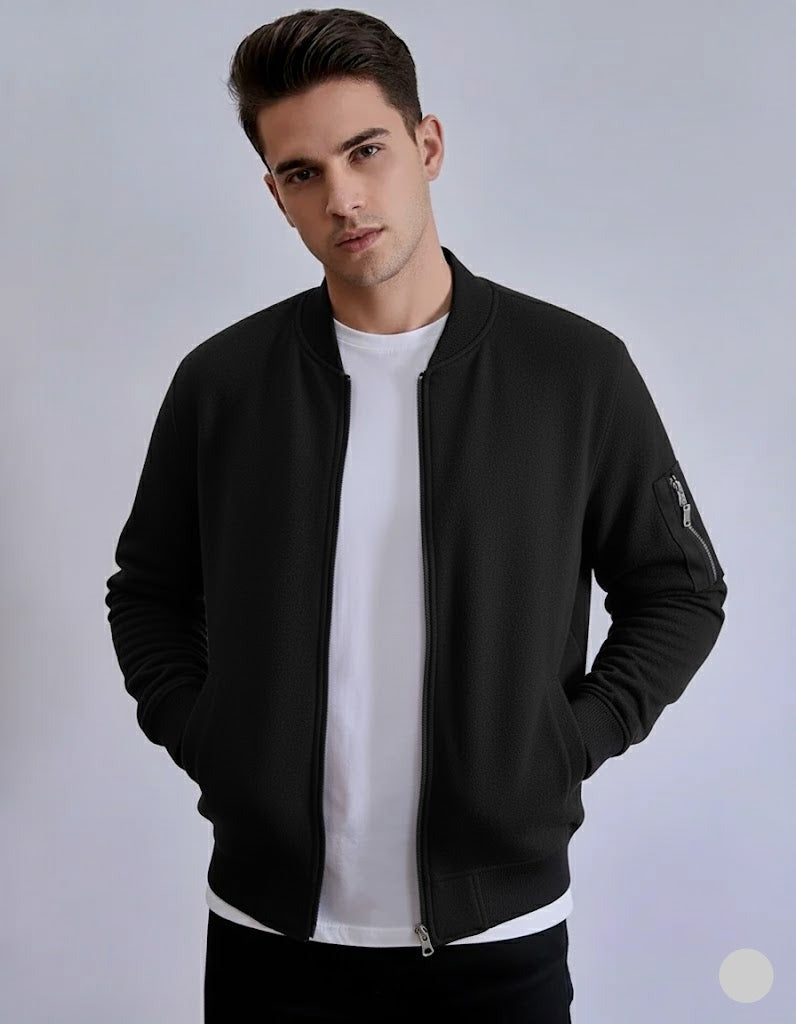 Men's Premium Fleece Bomber Jacket - Black