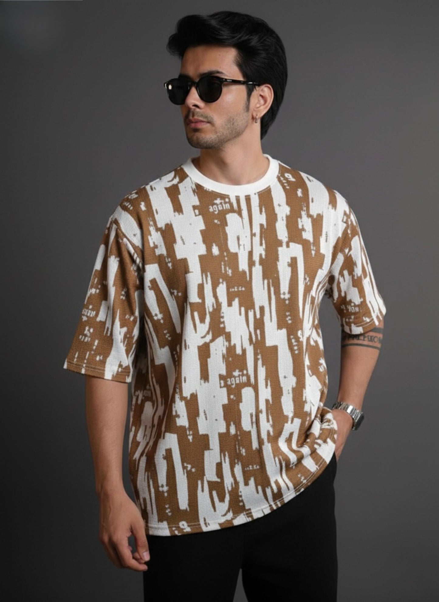 Drop Shoulder Knited Texture  Printed 03