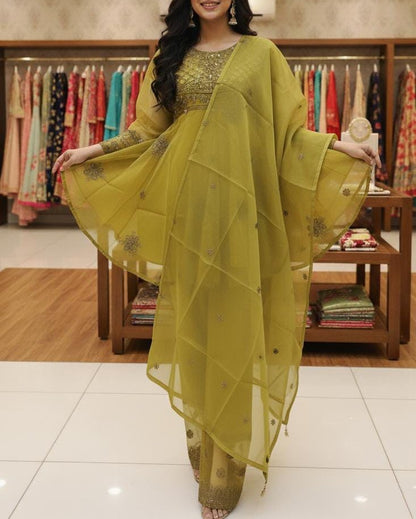 3 Piece - Mustard Charm - Frock Handwork Embroidrey