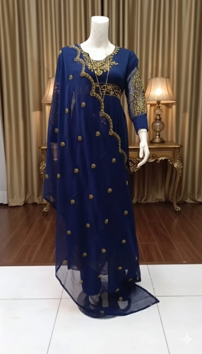 3 Piece - Royal Navy Blue - Frock Handwork Embroidrey