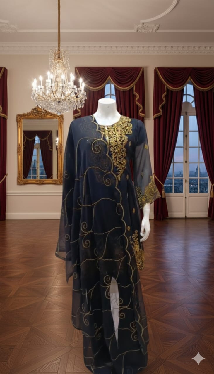 3 Piece - Royal Aura Black - Frock Handwork Embroidrey