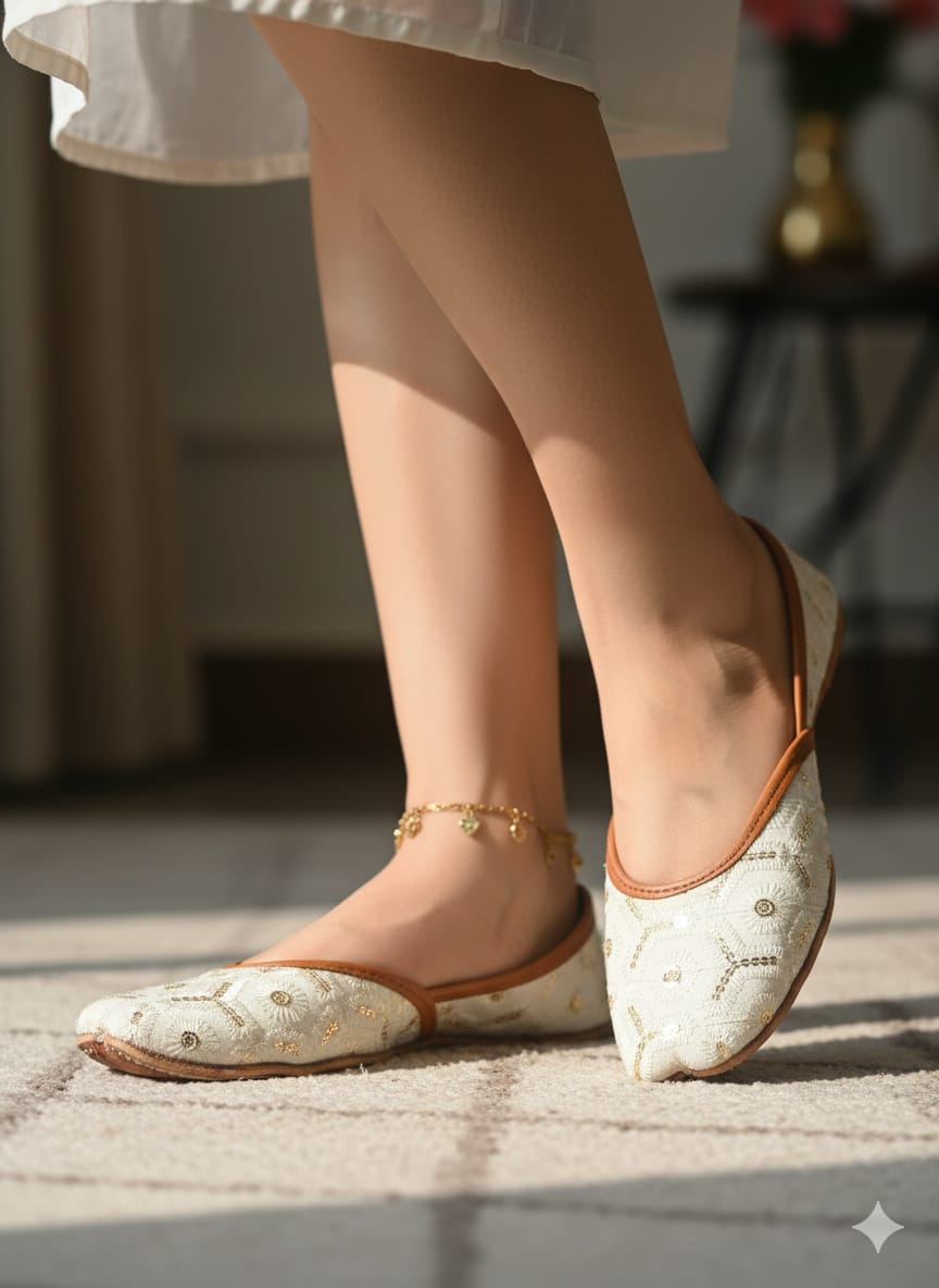 leather khussa - White