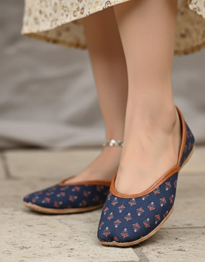 Leather Khussa - Dark Blue