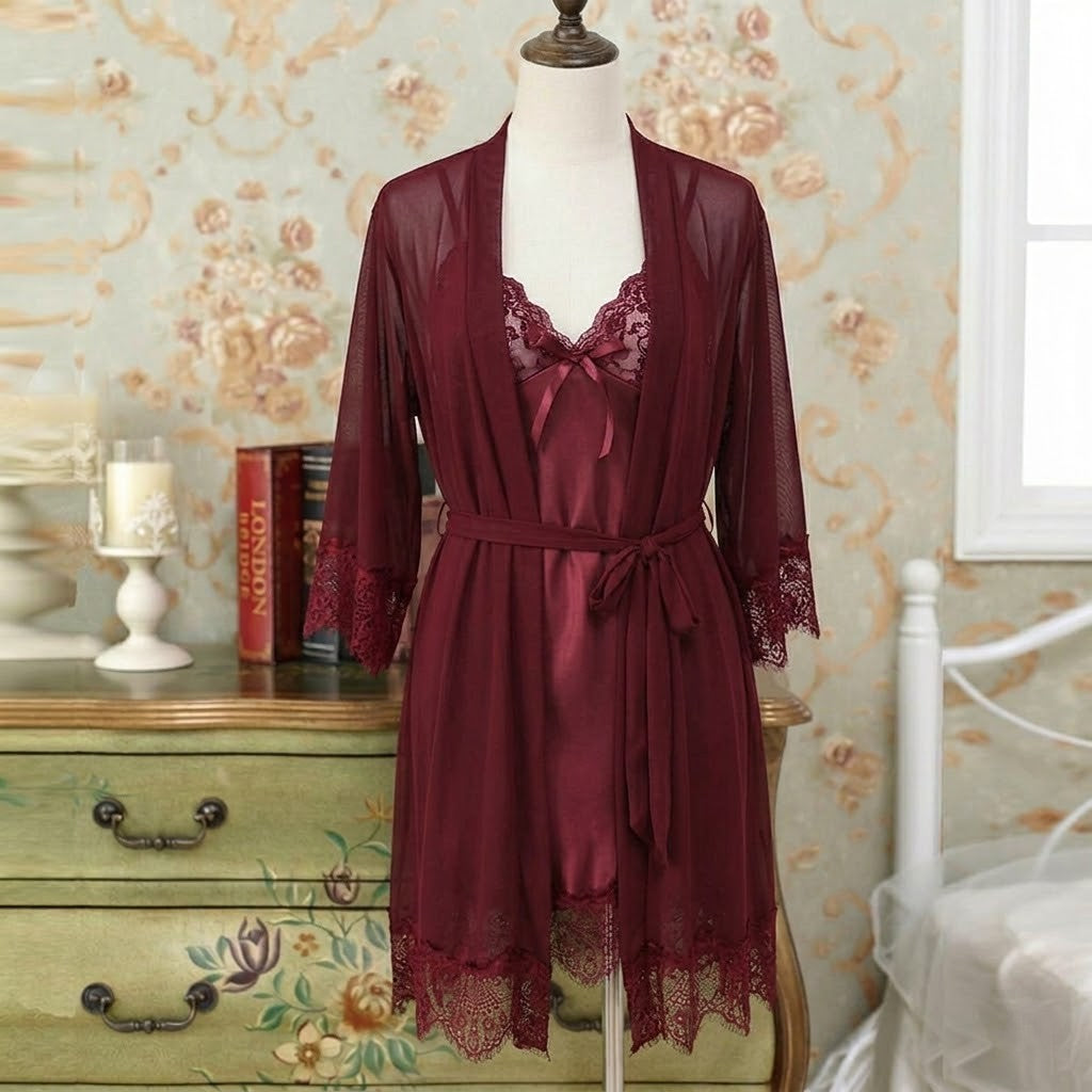 3 Piece Night Dress Lace Nightgown With Penty Short Nightwear For Women