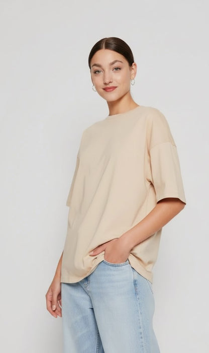 Drop Shoulder T-shirt - Beige