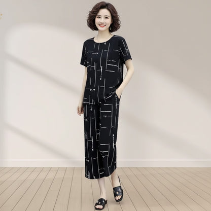 Black Printed Capri Night Suit