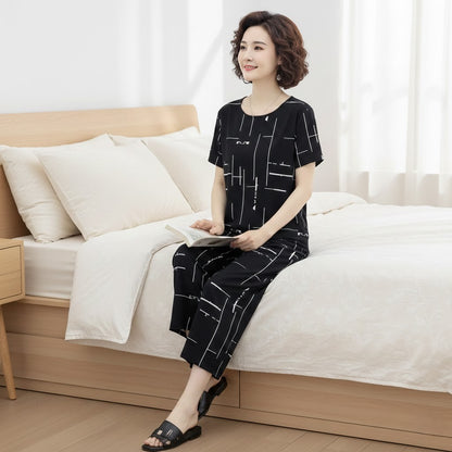 Black Printed Capri Night Suit