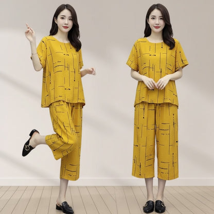 Yellow Printed Capri Night Suit