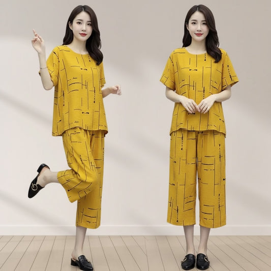 Yellow Printed Capri Night Suit