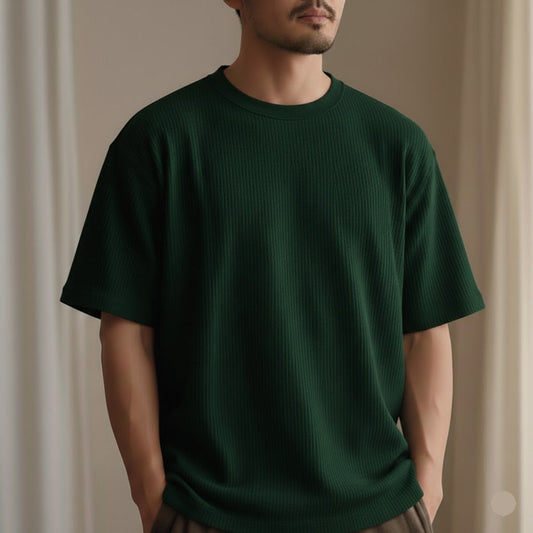 Oversized Waffle Knit Tee For Men - Green
