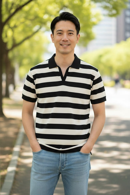 Johnny Collar Knitted Polo - Black