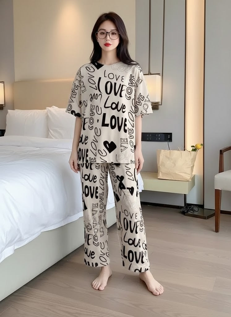 Love Printed PJ Suit - Skin