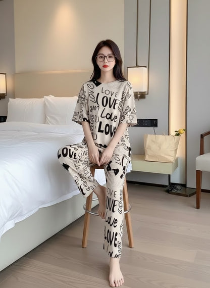 Love Printed PJ Suit - Skin