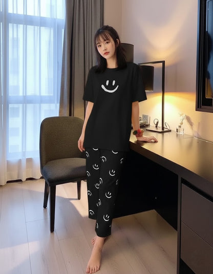 Black Smile Printed Night Suit